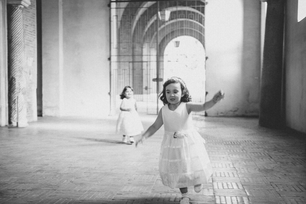 girls running wedding