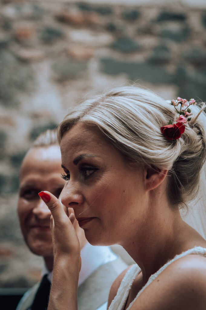 Crying blond bride